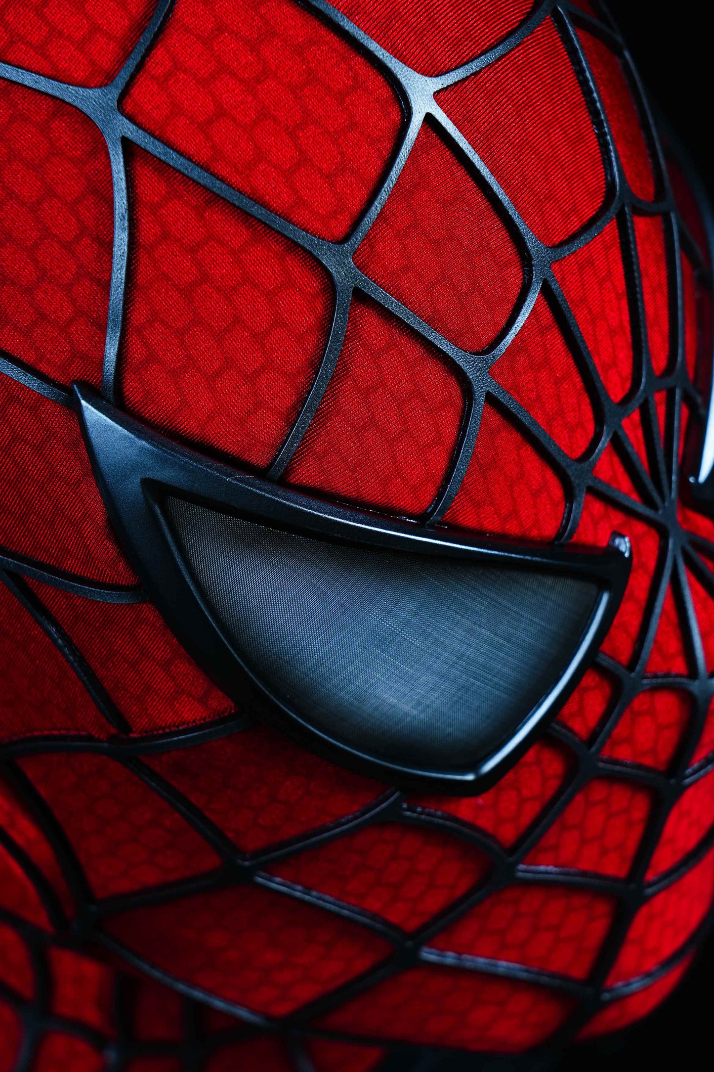 Sam Raimi Spidey Mask (Adults) with Full head shell & 3D Rubber Web, Wearable Movie Prop Replica
