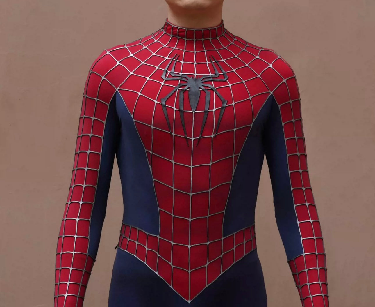 Spidey Suit SAM RAIMI TOBEY version with Face shell & 3D Rubber Web Movie Prop Replica(wearable)